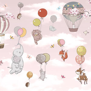 Wallpaper,For,Children,,Animals,In,The,Sky,On,Balloons