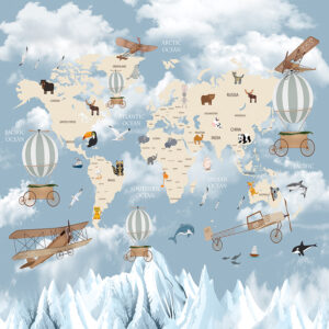 Animals,World,Map,For,Kids,Wallpaper,Design