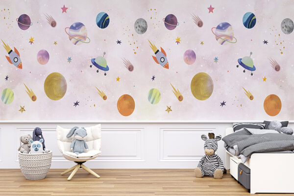 Kids bedroom customizable wall mockup. 3d rendered illustration.
