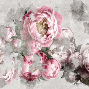 Peonies,Flowers,Painted,On,A,Concrete,Grunge,Wall.,Photo,Wallpaper,