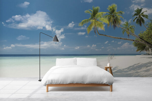 Bedroom wall mockup psd minimal interior design