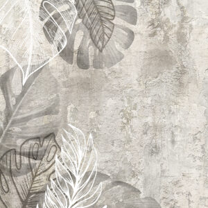 Tropical,Leaves,On,Beige,Old,Concrete,Wall,Background.,Material,For