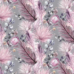 Floral,Watercolor,Pattern,With,Tropical,Dried,Flowers,Of,Palms,And