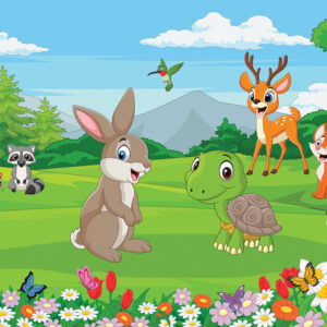 Hedgehog,,Bunny,,And,Squirrel,In,The,Woods
