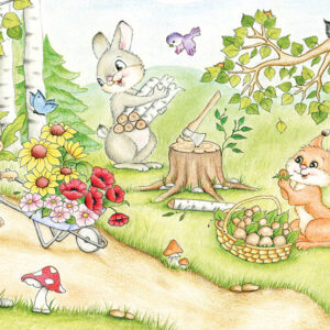 Hedgehog,,Bunny,,And,Squirrel,In,The,Woods