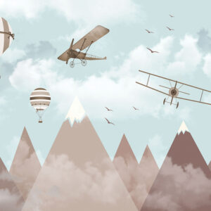 Children’s,Picture,Brown,Mountains,With,Planes,And,Balloons,For,Digital