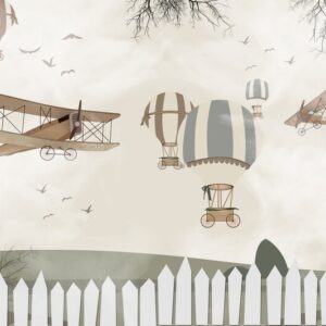 Biplane,In,The,Sky,Child,Room,Wallpaper,Design