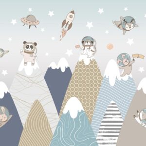 Animals,Astronauts,And,Rockets,Over,Colorful,Mountains,For,Children’s,Wallpapers
