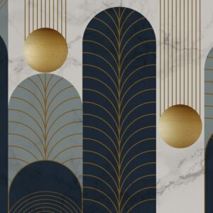 3d,Modern,Minimalist,Mural,Wallpaper.,Golden,Lines,,Circles,In,Marble